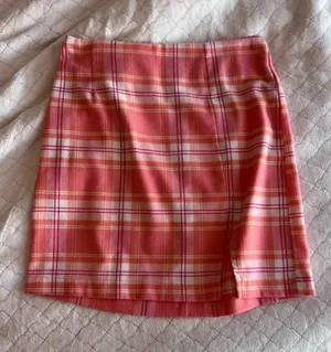 wild fable Coral Pink Plaid Mini Skirt with Yellow & White Stripes thumbnail 1