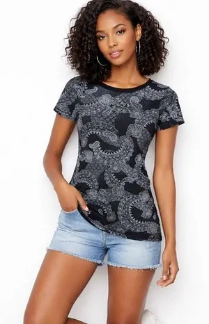 NEW Women's Reversible Grey Paisley Print T-Shirt Size‎ XS Casual Dark Academia thumbnail 1