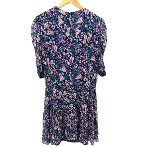 Shoshanna Floral Print Mini Dress Short Sleeve Tie Waist Purple Blue Size 14‎ thumbnail 7