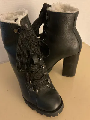 SCHUTZ women Black leather Platform combat Zhara heel boots US 7.5 Narrow thumbnail 6