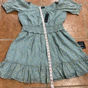 NWT Lulu’s Touch of Glam Dusty‎ Blue Dotted Off-the-Shoulder Mini Dress size L thumbnail 16