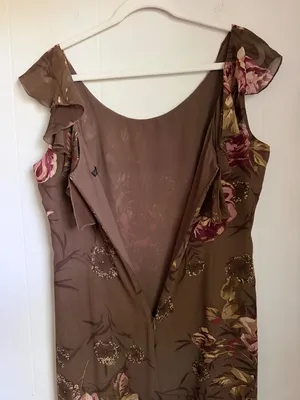 Morell Maxie Floral Column Dress Brown Pink Silk 14 Ruffle Sleeveless Y2K Fairy thumbnail 10