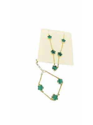Elegant Green Necklace & Bracelet in Gold Tone set thumbnail 2