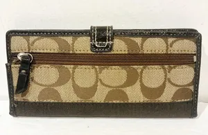Coach Brown Signature Bifold Snap Wallet Y2K VTG Leather ID window 10 Card Slots thumbnail 5
