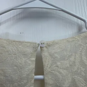 Vintage cream lace embroidered hem lined‎ long puff sleeve cottagecore dress M thumbnail 5