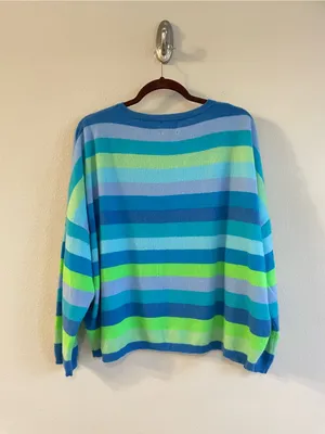 BRODIE Cashmere Striped Round Neck Oversized Pullover Sweater Size Large thumbnail 4