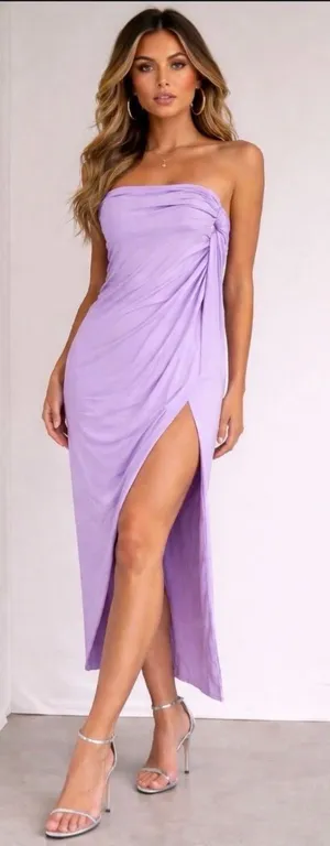 Lilac Strapless Draped Slit Maxi‎ Dress White Fox Style Small thumbnail 1
