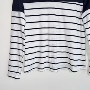 Shein Striped Top White Black Contrast Ribbed Fitted Long Sleeve thumbnail 6