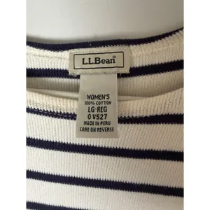 LL Bean Boat Neck Stripe Tee Women's Sz L Cotton Nautical thumbnail 3