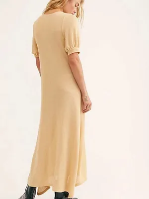 Free People Beach Tan Maxi Knit Dress Size XS Boho Beachy Festival V Neck thumbnail 4