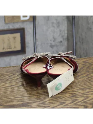 A New Day Womens Gwen Rhinestone Bow Heels Velvet 94656740 Burgundy Red 8.5M thumbnail 4