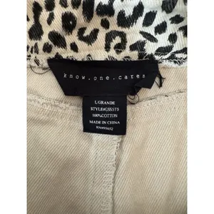 Know One Cares Leopard Micro Mini Denim Skirt Size L Cream Black Raw Hem Summer thumbnail 5
