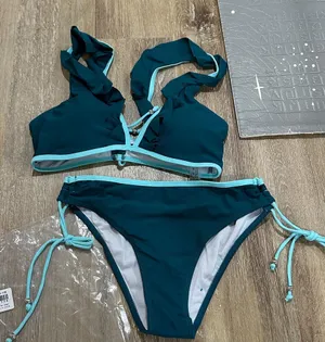 Teal and Light Blue Bikini Set with ruffles Size M thumbnail 1