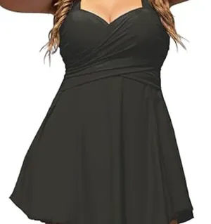 Nwt-Cocopear Swim Dress,Skirted,Shorts Under Skirt Built‎ In Bra,2xl,Black Color thumbnail 1