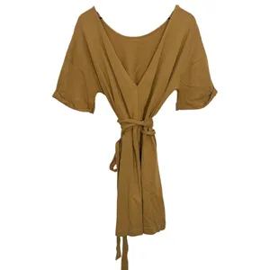 Zara Belted Tunic Shirt Mini Dress Brown Beige Size Large 100% Cotton thumbnail 2