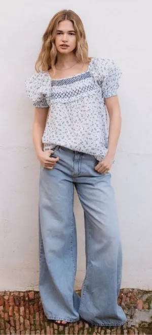 Floral Blue and White Women's Top thumbnail 1