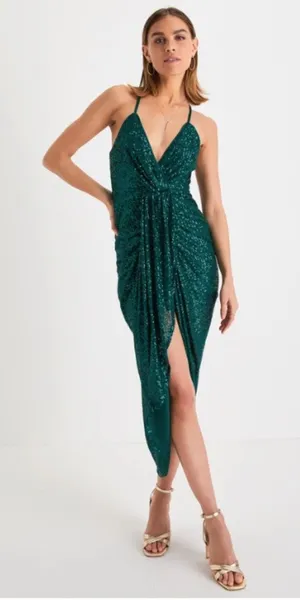 LULUS Sexy Sequin Shimmer Wedding Prom Cocktail Party Flirty Sparkly Midi Dress thumbnail 1