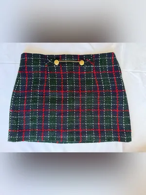 Zara Blue Green Red Tartan Plaid Knit Mini Skirt Size Large thumbnail 3