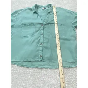 Pilcro Anthropologie Green Linen Blend Short Sleeve Button Up Cropped Shirt S thumbnail 9