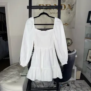 New Aritzia Wilfred New Tempest White Smocked Linen Mini Dress Square Neck Small thumbnail 12