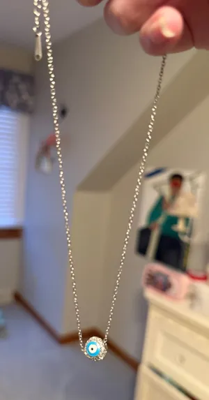 Sliver and teal evil eye ball necklace thumbnail 1