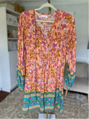 Pink Lily Peach Floral Boho Dress Coastal Resort Beach Boho Lightweight Feminine thumbnail 2