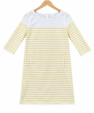 1901 Nordstrom Yellow White Striped mod Shift Dress Pockets Preppy Nautical XS thumbnail 1