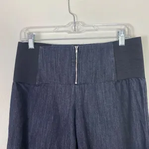 Vintage y2k What’s Hot… Dark Wash Chambray Denim Tie Ankle Cropped Pants Size L thumbnail 3