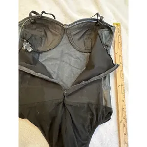 Say What? Womens Black Faux Leather Bustier Bodysuit Underwire M thumbnail 7