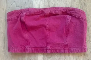 ✨$5/$25 Zara Hot Pink Denim Zipper Back Tub Top Crop Size Medium thumbnail 1