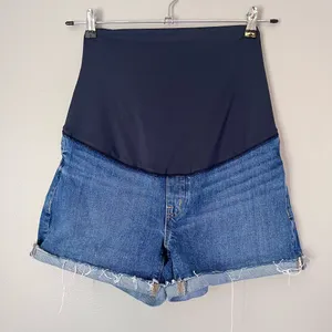 Madewell Maternity Stretch Denim Over-the-Belly Cuffed Raw Hem Burke Shorts 28 thumbnail 2