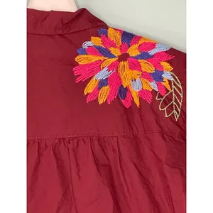 Maeve Anthropologie Burgundy Embroidered Button Down Shirt Size 2 thumbnail 7