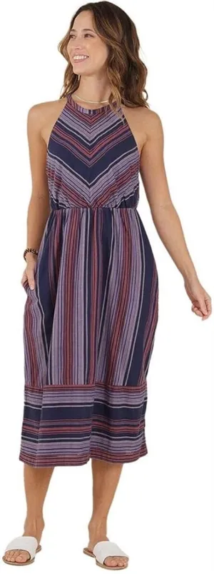 Carve Designs Womens Mabel Navy Deckside Small Organic Cotton Striped Midi Dress thumbnail 1