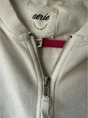Aerie Cream Zip-Up Sweatshirt Medium thumbnail 5