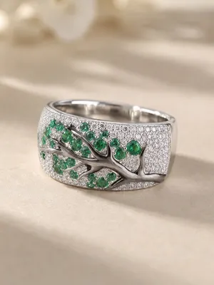 Emerald Tree of Life Silver Tone Statement Ring Size 6 NWT thumbnail 2
