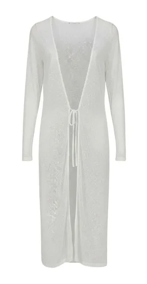 Missguided Longline Tie Front Cardigan Womens Medium White Sheer‎ Textured NWT thumbnail 1