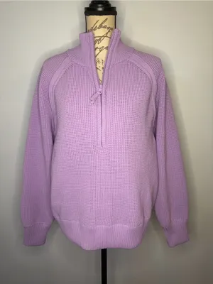 Aerie Offline Cool Down quarter zip slouchy waffle sweater Lively Lilac L thumbnail 4