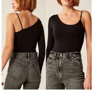 Abercrombie & Fitch Asymmetrical Long Sleeve Seamless Fabric Bodysuit Black Sz M thumbnail 2