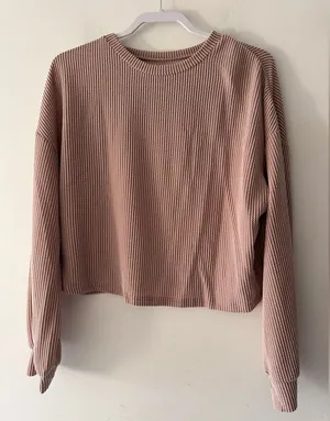 Brown and‎ White Stretchy Striped Long Sleeve Textured Top thumbnail 1