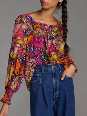 Anthropologie Alexandra Farmer Puff-Sleeved Blouse Top Size XS thumbnail 1