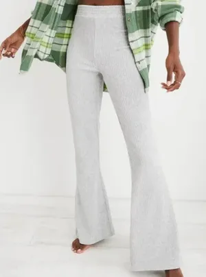 Aerie Groove On Rib Velour Flare Pant Women's Size Small Light Grey High Waist thumbnail 1