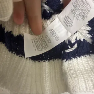 Aerie Ivy Polo Sweater XL Navy White Striped Cotton Knit Oversized thumbnail 2