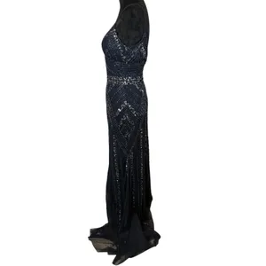 Marina V-Neck Beaded Navy Blue Formal Gown Size 6 Prom Hoco Ball Gala Retail$230 thumbnail 10