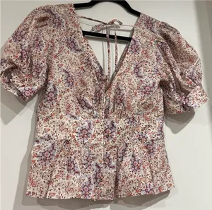 J.Crew Floral Puff Sleeve Peplum Blouse XS thumbnail 3