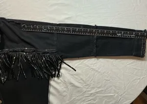 Zara Rhinestone Fringe Black Denim Jacket thumbnail 10
