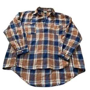 POL Plaid Tunic Small Brown Blue High Low Flannel‎ Shirt SMT886 Gorpcore Boho thumbnail 1