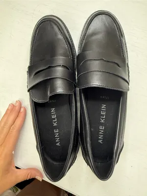 Anne Klein Emmylou Leather Loafer Chunky Sz 8.5 Classic Office Goth thumbnail 8