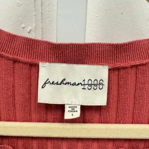 Freshman 1996 Ribbed Knit Maxi‎ Dress Coral Pink Notched V-Neck Cap Sleeve Large thumbnail 6