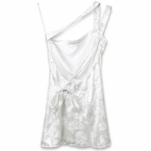 NEW Lulus Yvonne Ivory Jacquard Satin One-Shoulder Open Back Mini Dress Small thumbnail 8