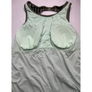 Cupshe Olive Green Ribbed Tankini Set High Neck Mesh Cutout Back Size M thumbnail 9